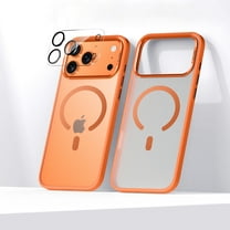 Dteck Case with Camera Lens Protector for iPhone 17 Pro Max,Shockproof Translucent Matte PC TPU Case Compatible with Mag Safe Magnetic Back Cover ,Orange