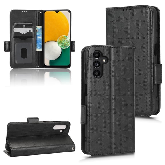 Dteck Case Compabile With Samsung Galaxy A33 5G 6.5 " 2022, PU Leather Surfcace Embossed Triangle Cash Pocket & Card Holders Flip Kickstand Detachable Lanyard Full Protective Wallet Case, Black