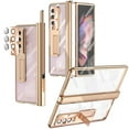 thumbnail image 1 of Dteck Case Compabile With Samsung Galaxy Z Fold3 2021, Hard PC Shell with Magnetic Hinge Plating Shell & Kickstand Tempered Film High-defintion Translucent Case for Samsung Galaxy Z Fold3, Gold, 1 of 7