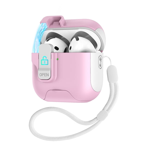 Dteck Case Compatible with Airpods 4 with Automatic Lock and Lanyard,Kickstand Design Shockproof Protection Cover Compatible with AirPod 4 ANC for Women Men, Whitepink