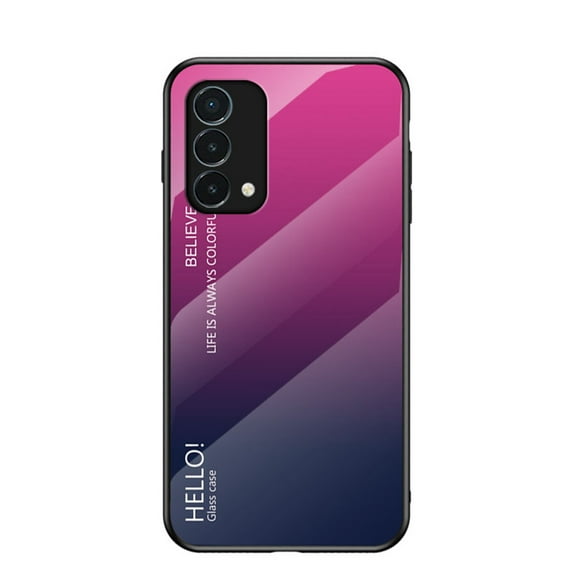 Dteck Case Compatible with OnePlus Nord N200 5G, Lightweight Full Coverage Gradient Hard Glass Back Cover Soft TPU Bumper Cover for OnePlus Nord N200 5G 2021, Rose Deep Blue