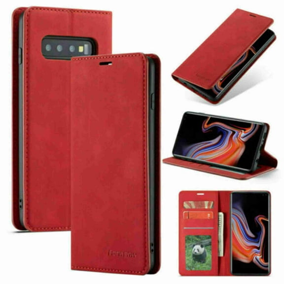 Dteck Case Compatible For Samsung Galaxy S10 5G, Classical PU Leather Shockproof Wallet case [Stand Feature] with [ 3-Slots] ID&Credit Cards Pockets - Red