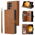 thumbnail image 1 of Dteck Case Compatible with Samsung Galaxy S24 Ultra,Magnetic Leather Wallet Case with 9 Card Slots Stand RFID Blocking Premium Zipper Protective Flip Leather Phone Cover with Wrist Strap,Brown, 1 of 5