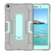 Dteck Case Compatible with Samsung Galaxy Tab A 8.0 inch 2019 Model SM-T290 T295 T297, Heavy Duty Shockproof Rugged Full Body Protection Case Kickstand Cover (no built-in screen protector), Gray/Mint