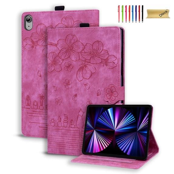 Dteck Case Compatible with iPad 10.2 Inch 2021/2020/2019 iPad 9th/8th/7th Generation Case with Card Slots Holder, Auto Wake Sleep Embossed PU Leather Folio Flip Cover with Multiple Angle Stand,Rose