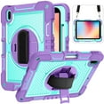 thumbnail image 1 of Dteck Case Compatible with iPad 10th Generaiton 10.9 inch 2022 Release,Shockproof Armor Heavy Duty Rubber Rugged Case 360 Rotating Kickstand Hand Strap Cover with Shoulder Strap,Purple+Mint, 1 of 9