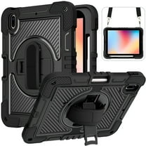 Dteck Case Compatible with iPad 10th Generaiton 10.9 inch 2022 Release,Shockproof Armor Heavy Duty Rubber Rugged Case 360 Rotating Kickstand Hand Strap Cover with Shoulder Strap,Black
