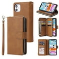 thumbnail image 1 of Dteck Case Compatible with iPhone 11,Magnetic Leather Wallet Case with 9 Card Slots Stand RFID Blocking Premium Zipper Protective Flip Leather Phone Cover with Wrist Strap,Brown, 1 of 5