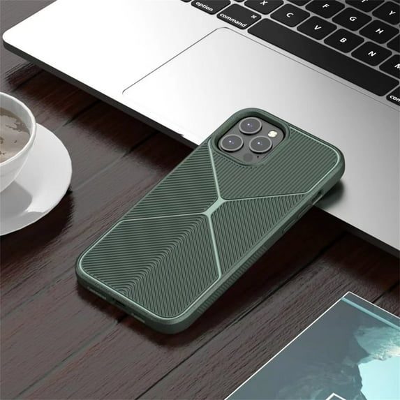 Dteck Case Compatible with iPhone 12/12 Pro 6.1 Inch 202 0 Release, TPU Case Anti-drop & Shockproof & Anti-fingerprint Solid Color Stripe Pattern Simple Design for Boy & Men Protective Case, Armygreen