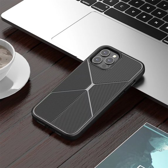 Dteck Case Compatible with iPhone 12/12 Pro 6.1 Inch 2020 Release, TPU Case Anti-drop & Shockproof & Anti-fingerprint Solid Color Stripe Pattern Simple Design for Boy & Men Protective Case ,Black