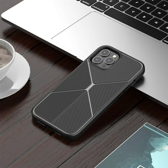 Dteck Case Compatible with iPhone 12/12 Pro 6.1 Inch 2020 Release, TPU Case Anti-drop & Shockproof & Anti-fingerprint Solid Color Stripe Pattern Simple Design for Boy & Men Protective Case ,Black