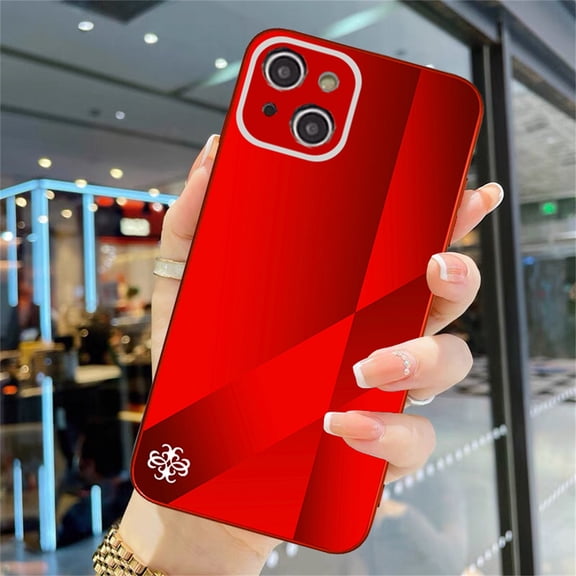 Dteck Case Compatible with iPhone 13 Pro Max 6.1 Inch, Luxury Gradient Pattern Hard Slim Tempered Glass Cover Shockproof, Suitable for iPhone 13 Pro Max, Red