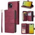 thumbnail image 1 of Dteck Case Compatible with iPhone 14 Plus,Magnetic Leather Wallet Case with 9 Card Slots Stand RFID Blocking Premium Zipper Protective Flip Leather Phone Cover with Wrist Strap,Winered, 1 of 6