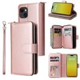 thumbnail image 1 of Dteck Case Compatible with iPhone 15,Magnetic Leather Wallet Case with 9 Card Slots Stand RFID Blocking Premium Zipper Protective Flip Leather Phone Cover with Wrist Strap,Rosegold, 1 of 6