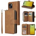 thumbnail image 1 of Dteck Case Compatible with iPhone 15 Plus,Magnetic Leather Wallet Case with 9 Card Slots Stand RFID Blocking Premium Zipper Protective Flip Leather Phone Cover with Wrist Strap,Brown, 1 of 6