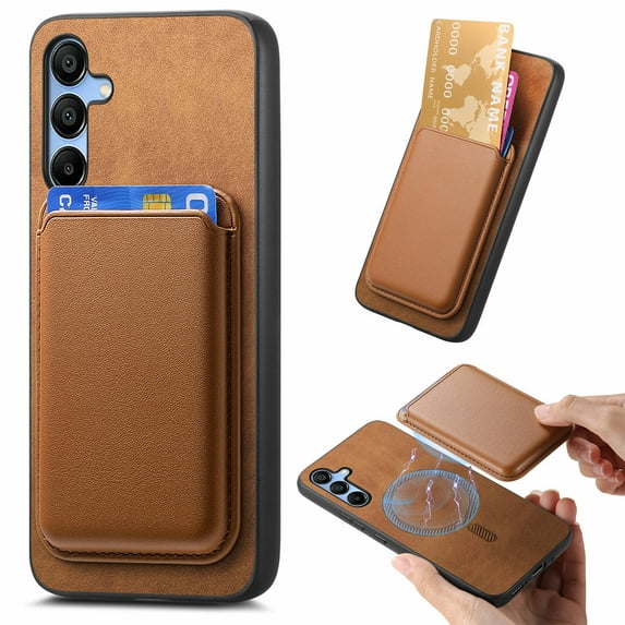 Dteck Case with Detachable Card Wallet for Samsung Galaxy A34,Magnetic Leather 2 in 1 Removable Card Slot Wallet Case Shockproof Mag Safe Back Cover for Galaxy A34 5G,Brown