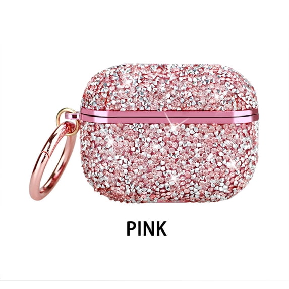 Dteck Case For Apple Airpods Pro,Bling Diamonds Keychain Charing Hard Case Protective Cover,Pink