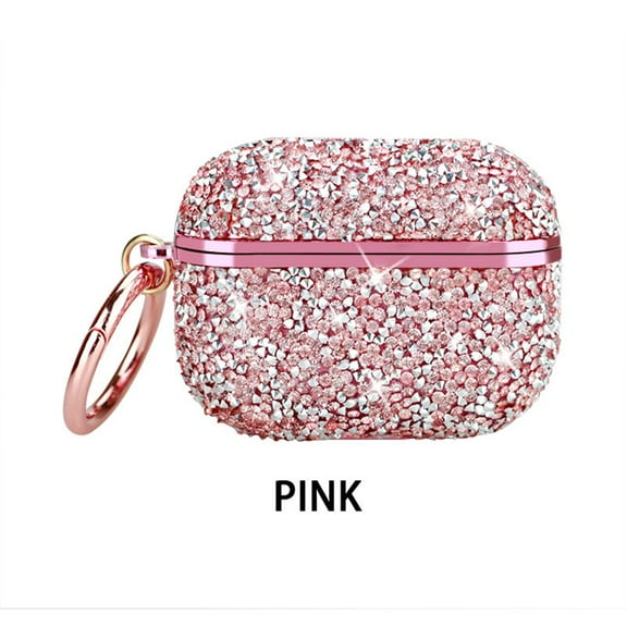 Dteck Case For Apple Airpods Pro,Bling Diamonds Keychain Charing Hard Case Protective Cover,Pink