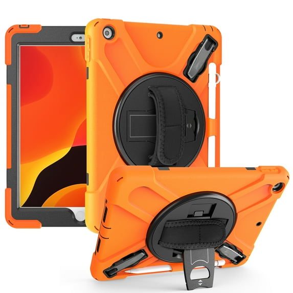 Dteck Case For Apple iPad 10.2" 8th Generation 2020 Released,Shockproof Armor Rugged Rubber Hard Back Heavy Duty Protective Hard Strap Kickstand iPad 7th Gen 10.2" 2019 Cover,Orange