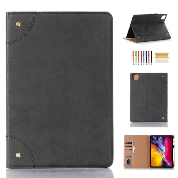 Dteck Case For Apple iPad Pro 11 2nd Generation (2020 Released) 11 inch, Retro Vintage Leather Wallet Smart Folio Case Stand Shockproof Protective Automatic wake/sleep Cover ,Black
