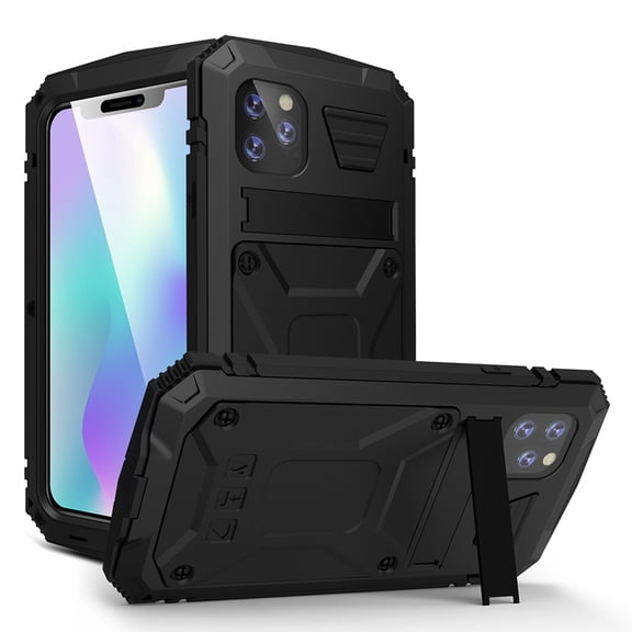Dteck Case For Apple iPhone 11 Pro (5.8 inch),Shockproof Armor Rubber Rugged Kickstand Metal Case Hybrid Built-in Tempered Glass Screen Protective Full Cover ,Black