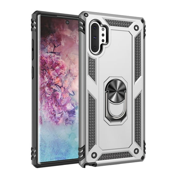 Dteck Case For Galaxy Note 10 Plus,360 Degree Rotating Ring Armor Dual Layer Ring Kickstand Shockproof Drop Protection Compatible Magnetic Car Mount case Holder, Silver