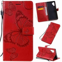 Dteck Case For Galaxy Note 10 Plus Luxury PU Leather Embossed Butterfly Wallet Stand Cover with Card Slots , red