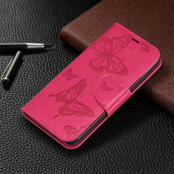 Dteck Case For Redmi Note 7 Elegant Embossed Butterfly Cash Slots Bookstyle Wallet PU Leather Durable Magnetic Closure Flip Kickstand Shockproof Compatible Xiaomi Redmi Note 7 , Red