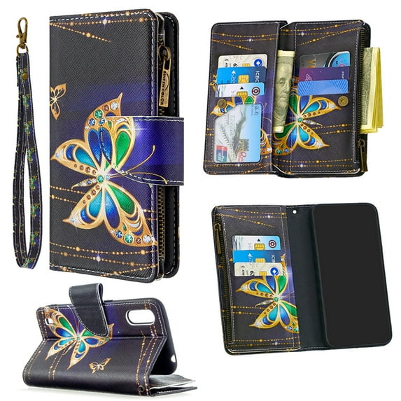 Dteck Case For Samsung Galaxy A01 (5.7 inches) 2020 Released, Magnetic Patterned Leather Wallet Zipper Card Holder Stand Shockproof Protective Case Cover,Big Butterfly