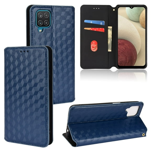 Dteck Case For Samsung Galaxy A12,Magnetic Pattern Leather Card Holder Wallet Case Hybrid Rubber Kickstand Protective Cover,Blue