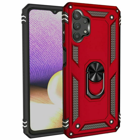 Dteck Case For Samsung Galaxy A32 5G (6.4 inches) 2021 Released,Shockproof Rubber Armor Case Hybrid Rugged Hard PC Back Phone Ring Kickstand Cover without Screen Protector,Red