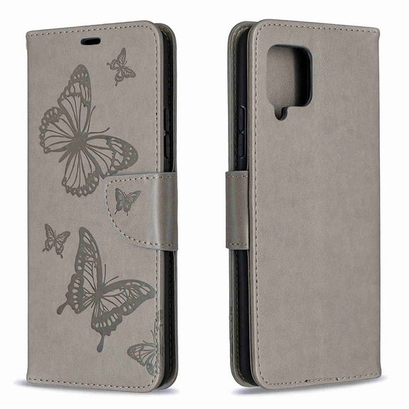 Dteck Case For Samsung Galaxy A42 5G Premium PU Leather Flip Wallet Case Embossed Full Body Protection Flip Stand Card Holder Magnetic Cover , gray