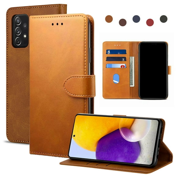 Dteck Case For Samsung Galaxy A52 5G 6.5-inch,Luxury Leather Hybrid Rubber Case Flip Wallet Folio Magnetic Buckle with Credit Card / ID Slots Holder & Cash Pokcet Kickstand Shockproof Cover,Khaki