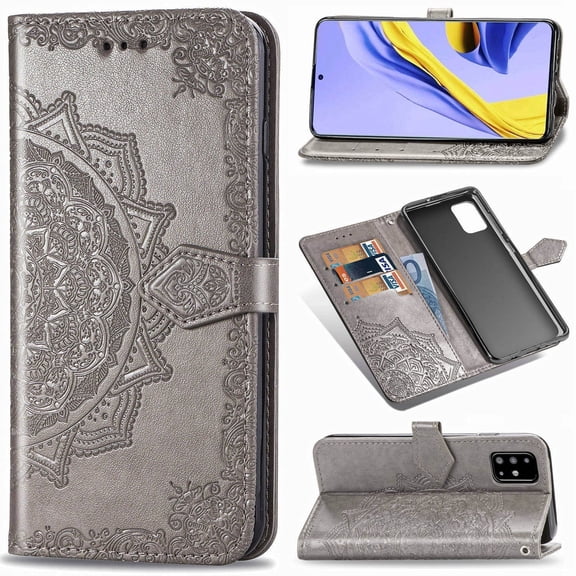 Dteck Case For Samsung Galaxy A71 5G (6.7 inch), Magnetic Retro Pattern Flower Leather Wallet Case Shockproof Card Holder Kickstand Protective Flip Cover ,Gray
