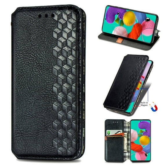 Dteck Case For Samsung Galaxy A71 5G (6.7 inches),Luxury Leather Wallet Card Holder Flip Cover Protective Shockproof Kickstand Phone Case ,Black