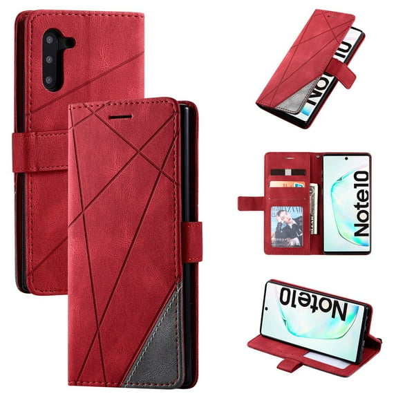 Dteck Case For Samsung Galaxy Note 10 (6.3 inch), Luxury Magnetic Leather Card Holder Wallet Case Hybrid Protective Stand Shockproof Cover ,Red