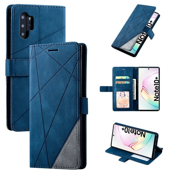 Dteck Case For Samsung Galaxy Note 10 Plus(6.8 inch), Luxury Magnetic Leather Card Holder Wallet Case Hybrid Protective Stand Shockproof Cover ,Blue