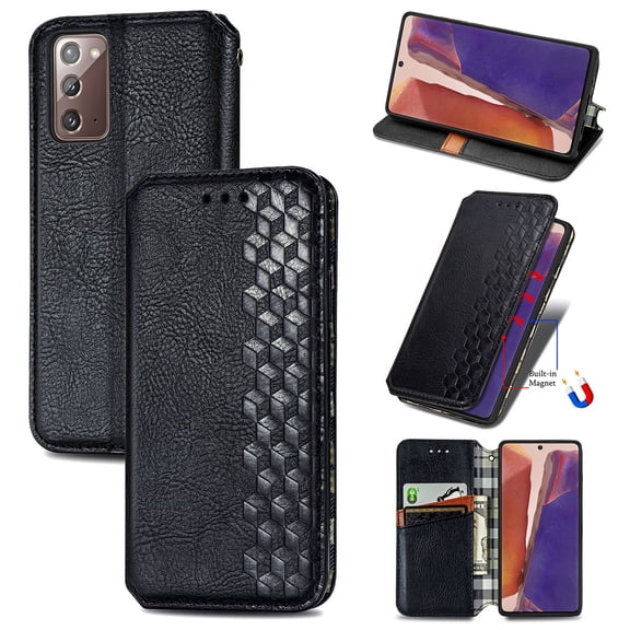 Dteck Case For Samsung Galaxy Note 20 (6.7 inches),Luxury Leather Wallet Card Holder Flip Cover Protective Shockproof Kickstand Phone Case ,Black