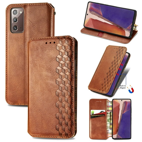 Dteck Case For Samsung Galaxy Note 20 (6.7 inches),Luxury Leather Wallet Card Holder Flip Cover Protective Shockproof Kickstand Phone Case ,Brown