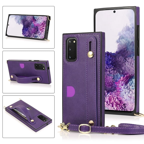 Dteck Case For Samsung Galaxy Note 20(6.7 inches),Luxury PU Leather Adjustable Strap Shockproof Rubber Protective Back Phone Kickstand Cover Note 20 (5G) Case,Purple