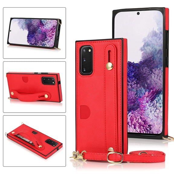 Dteck Case For Samsung Galaxy Note 20 Ultra(6.9 inches),Luxury PU Leather Adjustable Strap Shockproof Rubber Protective Back Phone Kickstand Cover Note 20 Ultra(5G) Case,Red