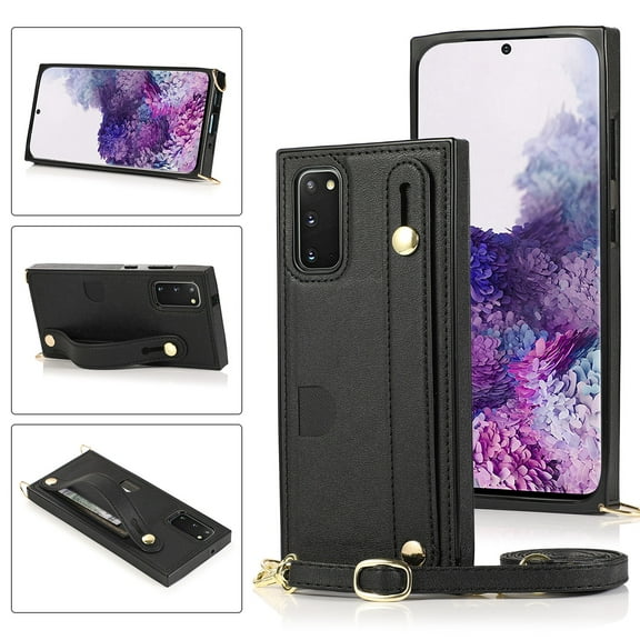 Dteck Case For Samsung Galaxy Note 20 Ultra(6.9 inches),Luxury PU Leather Adjustable Strap Shockproof Rubber Protective Back Phone Kickstand Cover Note 20 Ultra(5G) Case,Black