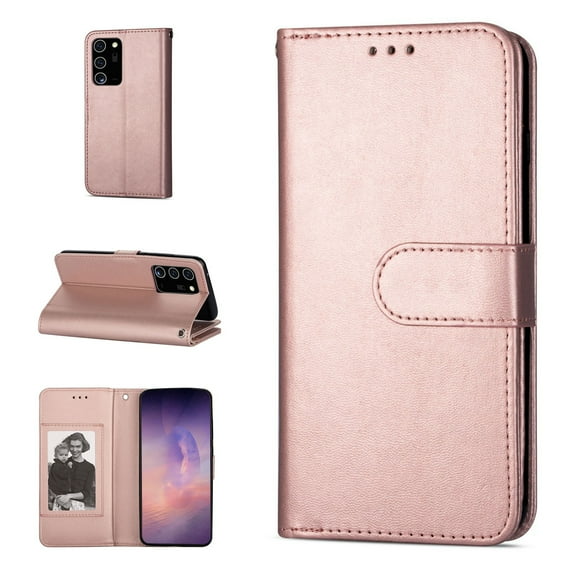 Dteck Case For Samsung Galaxy Note 20 Ultra (6.9 inches), Magnetic PU Leather Wallet Strap Case Flip with 9 ID&Credit Card Slots Pocket Stand Protective Phone Cover ,Rosegold