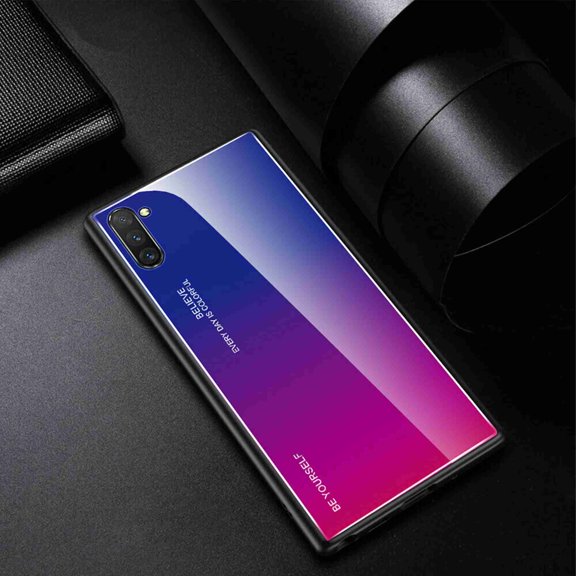 Dteck Case For Samsung Galaxy Note Pro 10, Gradient Color Tempered Glass Back Shell+Soft TPU Frame Hybrid Ultra Slim Cover, Purple-red