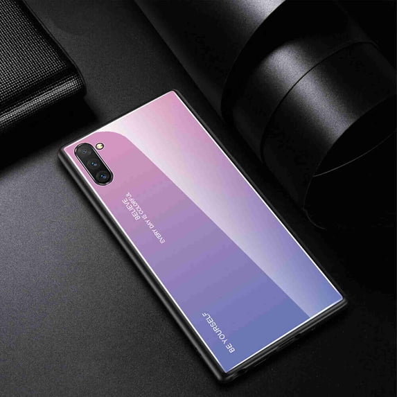 Dteck Case For Samsung Galaxy Note Pro 10 Pro, Gradient Color Tempered Glass Back Shell+Soft TPU Frame Hybrid Ultra Slim Cover, Pink-purple