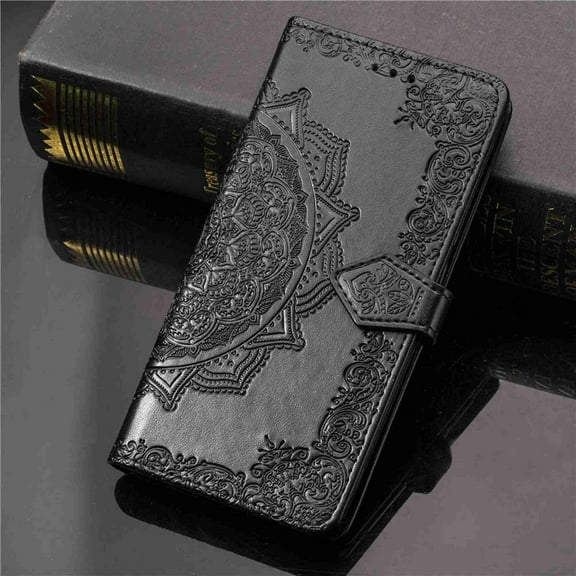 Dteck Case For Samsung Galaxy S10 Plus Flip Case Wallet Leather [Kickstand] Emboss Flower Folio Magnetic Protective Cover with Card Slots, Black