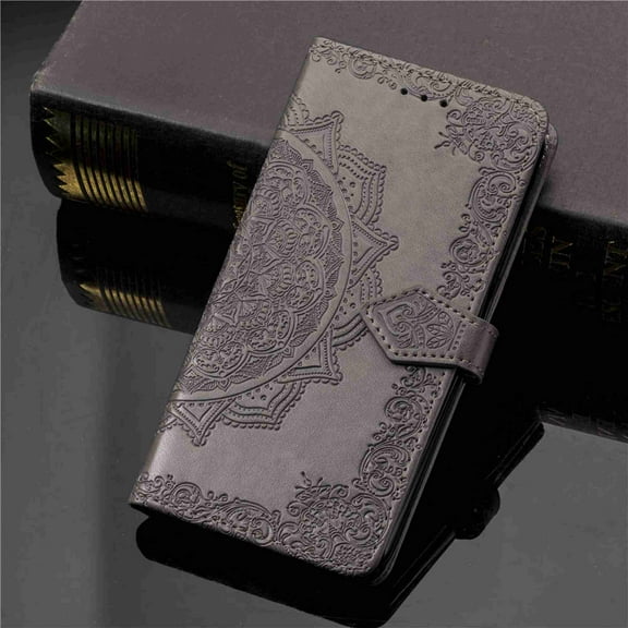 Dteck Case For Samsung Galaxy S10 Plus Flip Case Wallet Leather [Kickstand] Emboss Flower Folio Magnetic Protective Cover with Card Slots, Gray