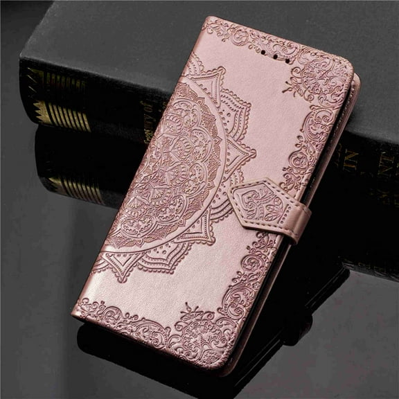 Dteck Case For Samsung Galaxy S10 Plus Flip Case Wallet Leather [Kickstand] Emboss Flower Folio Magnetic Protective Cover with Card Slots, Rosegold