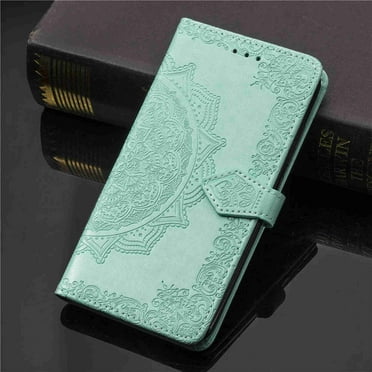 Dteck Case For Samsung Galaxy S10e Flip Case Wallet Leather [Kickstand] Emboss Flower Folio Magnetic Protective Cover with Card Slots, Green