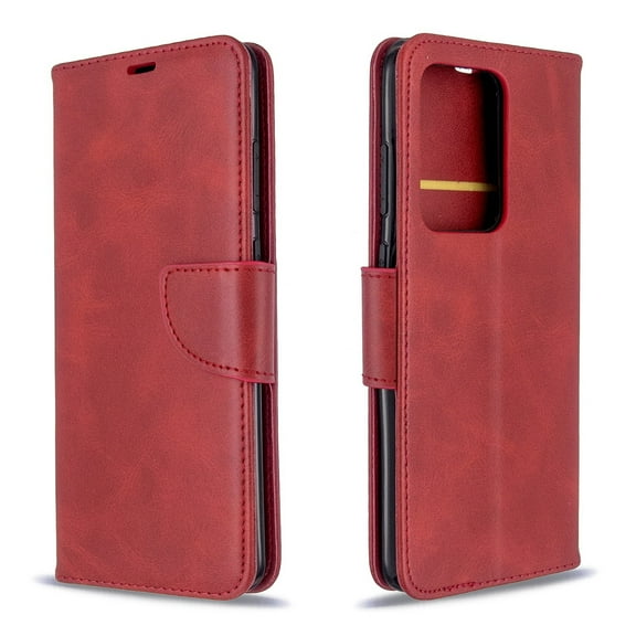 Dteck Case For Samsung Galaxy S20 Ultra （6.9 inch）, [Card Slot] [Kickstand] [TPU Shockproof Interior] PU Leather Flip Wallet Cover with Strap, Red